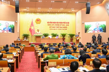 Quang cảnh khai mạc Kỳ họp thứ 20, Hội đồng nhân dân Thành phố Hà Nội khóa XVI, nhiệm kỳ 2021-2026.