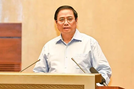 Thủ tướng Phạm Minh Chính truyền đạt chuyên đề tại hội nghị. (Ảnh: DUY LINH)