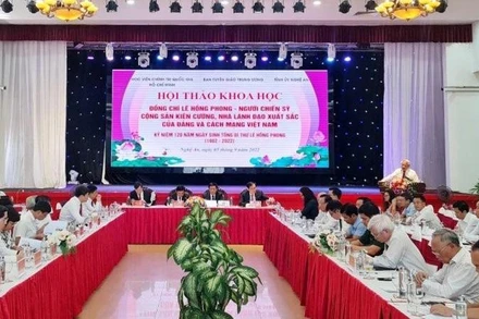 Hội thảo khoa học: “Đồng chí Lê Hồng Phong - Người chiến sĩ cộng sản kiên cường, nhà lãnh đạo xuất sắc của Đảng và cách mạng Việt Nam”. (Ảnh: Thành Châu)