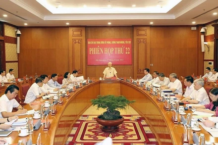 Tổng Bí thư Nguyễn Phú Trọng phát biểu chỉ đạo phiên họp thứ 22 của Ban Chỉ đạo Trung ương về phòng, chống tham nhũng, tiêu cực. (Ảnh TTXVN)