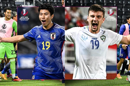 U23 Nhật Bản so tài với U23 Uzbekistan trong trận chung kết U23 châu Á 2024. Ảnh: vov.vn