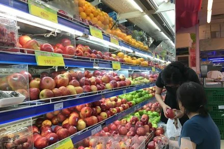 Người tiêu dùng chọn mua sản phẩm rau, củ, quả có dán tem truy xuất nguồn gốc. Ảnh: Thanh Vũ/TTXVN