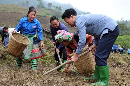 Đồng chí Đỗ Đức Duy, Bí thư tỉnh uỷ Yên Bái tham gia lao động trong “Ngày cuối tuần cùng dân”.