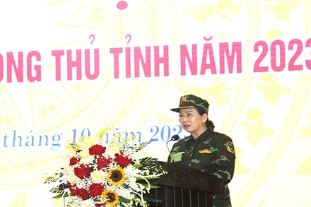 Đồng chí Bí thư Tỉnh ủy, Trưởng Ban Chỉ đạo diễn tập tỉnh Hà Nam phát biểu khai mạc diễn tập.