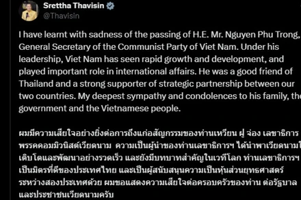 Ảnh chụp màn hình tài khoản mạng xã hội X của Thủ tướng Thái Lan Srettha Thavisin.