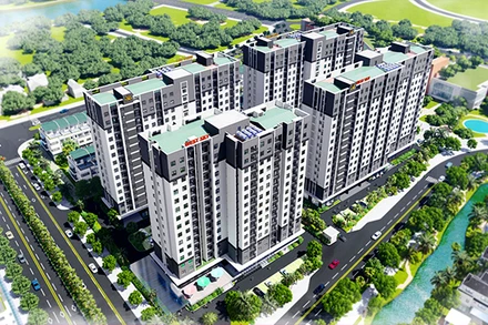 Phối cảnh dự án nhà ở xã hội trên quỹ đất 20% thuộc Dự án nhà ở thương mại Khu phức hợp Thủy Vân (thành phố Huế) giai đoạn 2.