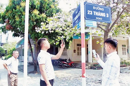 Du khách quét mã QR tiếp cận thông tin về du lịch trên đảo Cô Tô.