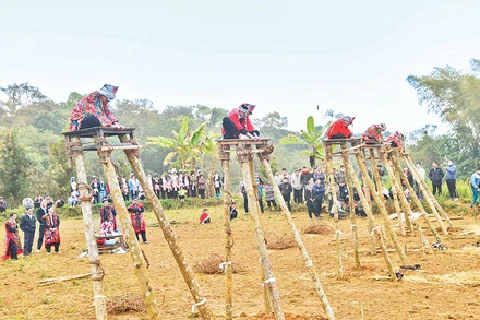 Cộng đồng đón đứa trẻ rơi bằng dây rừng như sự công nhận sự trưởng thành từ đây.