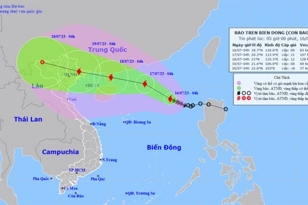 Vị trí và hướng di chuyển của bão số 1. (Nguồn: nchmf.gov.vn)