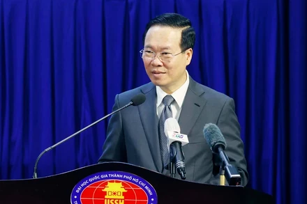 Chủ tịch nước Võ Văn Thưởng phát biểu tại buổi lễ. (Ảnh: TTXVN)