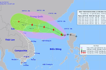 Vị trí và hướng di chuyển của bão số 1. (Nguồn: nchmf.gov.vn)