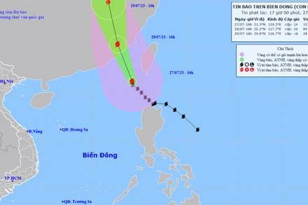 Vị trí và hướng di chuyển của bão số 2. (Nguồn: nchmf.gov.vn)