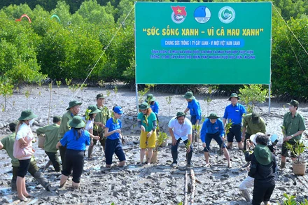 Đoàn viên, thanh niên ra quân trồng 3.000 cây rừng tại khu du lịch Mũi Cà Mau.