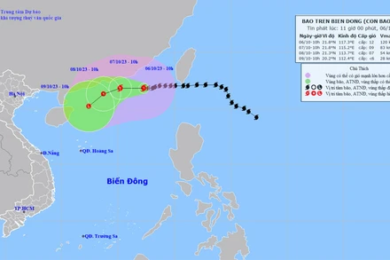 Vị trí và hướng di chuyển của bão số 4. (Nguồn: nchmf.gov.vn)