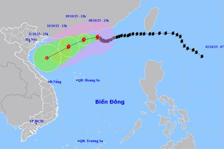 Vị trí và hướng di chuyển của bão số 4. (Nguồn: nchmf.gov.vn)