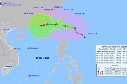 Vị trí và hướng di chuyển của bão Koinu. (Nguồn: nchmf.gov.vn)
