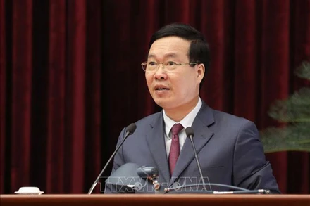 Thường trực Ban Bí thư Võ Văn Thưởng phát biểu tại buổi gặp mặt. (Ảnh: TTXVN)