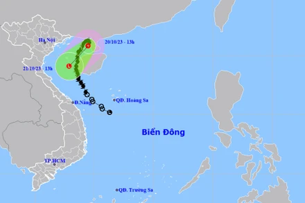 Vị trí và hướng di chuyển của áp thấp nhiệt đới (suy yếu từ bão số 5). (Nguồn: nchmf.gov.vn)