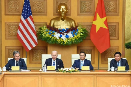 Thủ tướng Phạm Minh Chính và Tổng thống Hoa Kỳ Joe Biden dự Hội nghị cấp cao Việt Nam-Hoa Kỳ về Đầu tư và đổi mới sáng tạo.