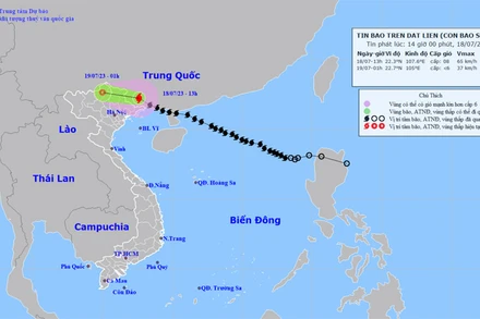Vị trí và hướng di chuyển của bão số 1. (Nguồn: nchmf.gov.vn)