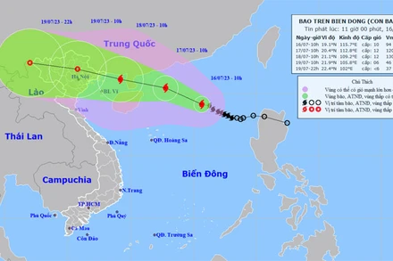 Vị trí và hướng di chuyển của bão số 1. (Nguồn: nchmf.gov.vn)