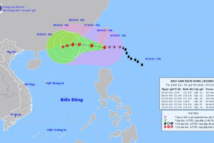 Vị trí và hướng di chuyển của bão Koinu. (Nguồn: nchmf.gov.vn)