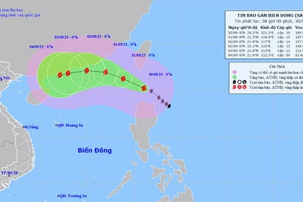 Vị trí và hướng di chuyển của bão Saola. (Nguồn: nchmf.gov.vn)