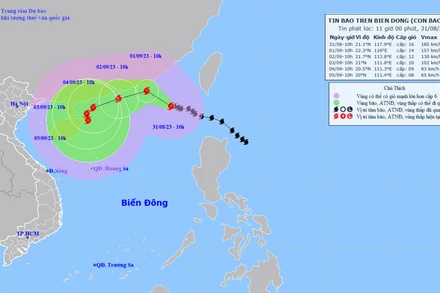 Vị trí và hướng di chuyển của bão số 3. (Nguồn: nchmf.gov.vn)