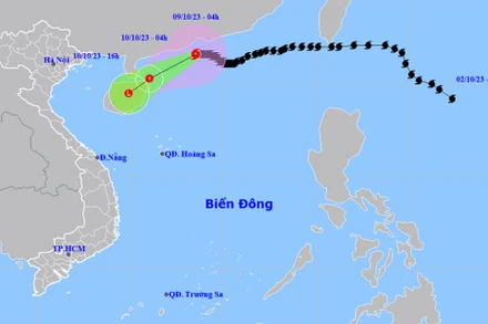 Vị trí và hướng di chuyển của bão số 4. (Nguồn: nchmf.gov.vn)