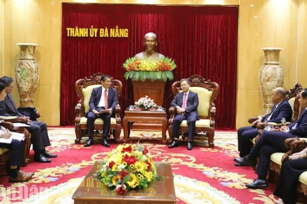 Bí thư Thành ủy Đà Nẵng Nguyễn Văn Quảng và Đại sứ Nhật Bản Ito Naoki trao đổi tại buổi làm việc. (Ảnh: ĐÌNH TĂNG)