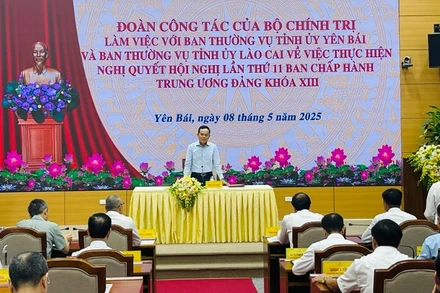 Bí thư Trung ương Đảng Trần Lưu Quang phát biểu tại buổi làm việc. (Ảnh: THANH SƠN)