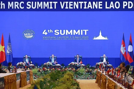 Hội nghị cấp cao Ủy hội sông Mekong quốc tế lần thứ 4 diễn ra tại thủ đô Vientiane, Lào. (Ảnh TTXVN)