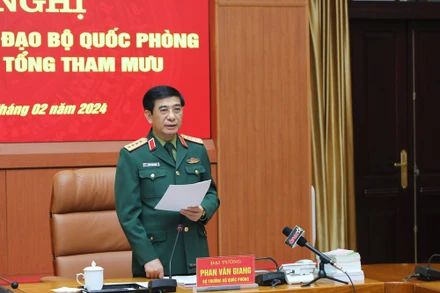 Đại tướng Phan Văn Giang phát biểu tại hội nghị.