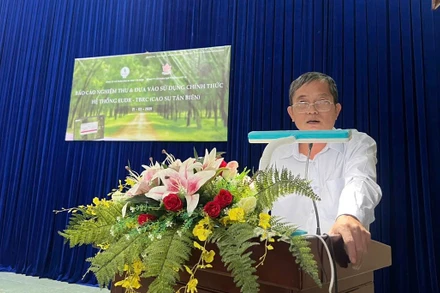 Ông Trần Văn Toàn, Phó Tổng Giám đốc Công ty Cổ phần cao-su Tân Biên báo cáo triển khai đưa vào sử dụng chính thức hệ thống DDS-EUDR (Hệ thống truy xuất và tuân thủ Quy định EUDR). 