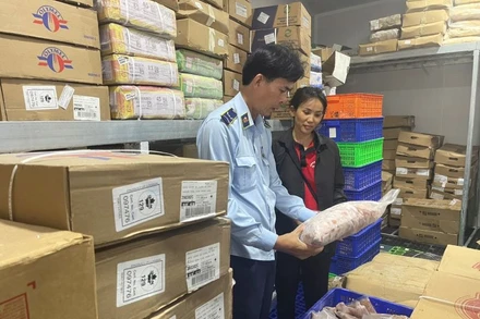 Lực lượng Quản lý thị trường kiểm tra kho chứa trữ thực phẩm đông lạnh tại thành phố Thủ Đức. (Ảnh: Cục Quản lý thị trường Thành phố Hồ Chí Minh)