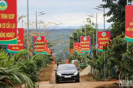 Tuyến đường nông thôn mới kiểu mẫu tại bon Đắk Láp được Văn phòng điều phối xây dựng nông thôn mới tỉnh Đắk Nông phối hợp Chi hội nhà báo Phóng viên thường trú, Hội Nhà báo tỉnh Đắk Nông tổ chức bàn giao cuối năm 2023.