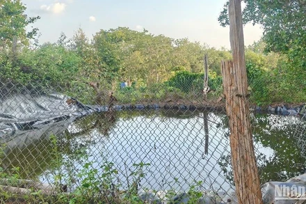 Hiện trường nơi xảy ra vụ đuối nước khiến 2 cháu nhỏ tại xã Đạo Nghĩa, huyện Đắk R'lấp, tỉnh Đắk Nông tử vong.