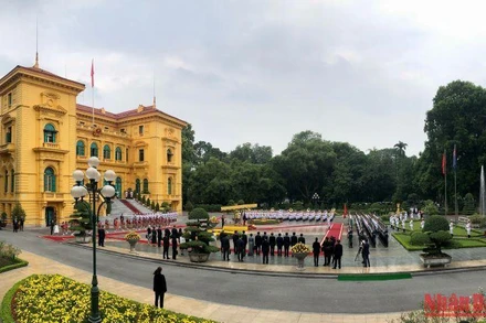 Quang cảnh lễ đón Thủ tướng New Zealand Jacinda Ardern.