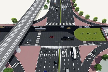 Phối cảnh dự án hầm chui Vành đai 2,5 tại nút giao với đường Giải Phóng. (Ảnh: Tuấn Lương)