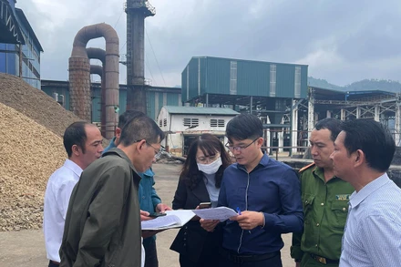 Kiểm tra thực địa khu vực hệ thống xử lý chất thải.