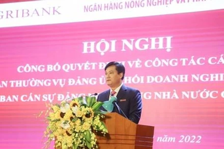 Ông Phạm Toàn Vượng - thành viên Hội đồng thành viên, Tổng Giám đốc Agribank phát biểu nhận nhiệm vụ. (Ảnh: Vietnam+)