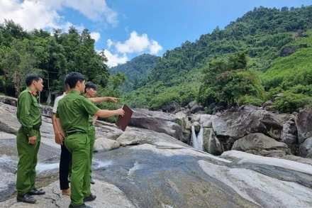 Suối Trà Bói, nơi 2 học sinh D và N bị chết đuối. (Ảnh: Công an huyện Trà Bồng cung cấp). 