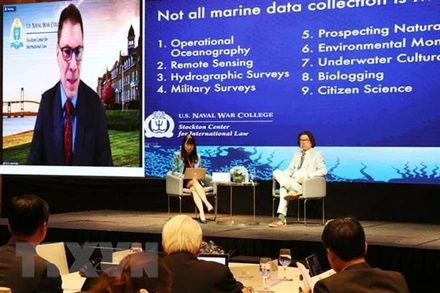 Quang cảnh phiên thảo luận đầu tiên của Đối thoại Biển lần thứ 9. (Ảnh: Tiên Minh/TTXVN)