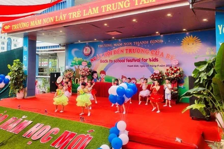 Học sinh Trường mầm non Thanh Bình, thành phố Hải Dương trong ngày khai giảng.