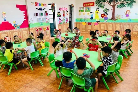 Học sinh mầm non Hoa Hồng, thành phố Lào Cai.