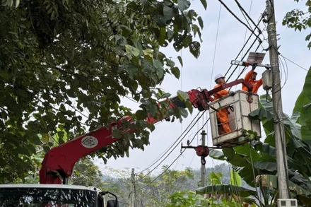 Điện lực thành phố Cao Bằng hỗ trợ lắp đèn năng lượng mặt trời chiếu sáng đường giao thông tại xóm 2, xã Chu Trinh, thành phố Cao Bằng.