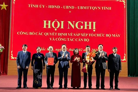 Lãnh đạo tỉnh trao quyết định thành lập Đảng uỷ Ủy ban nhân dân tỉnh. (Ảnh: TUẤN SƠN).