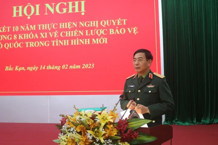 Đại tướng Phan Văn Giang, Bộ trưởng Quốc phòng phát biểu chỉ đạo hội nghị.