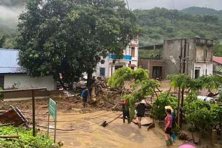 Hiện trường sau lũ quét tại thôn Tẩn Lượt, xã Đồng Phúc. (Ảnh: CHINH LAN)