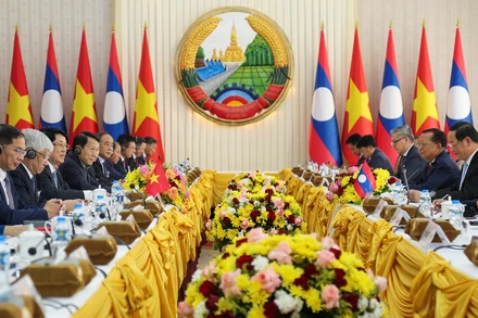 Chủ tịch nước Lương Cường hội kiến Thủ tướng Lào Sonexay Siphandone.